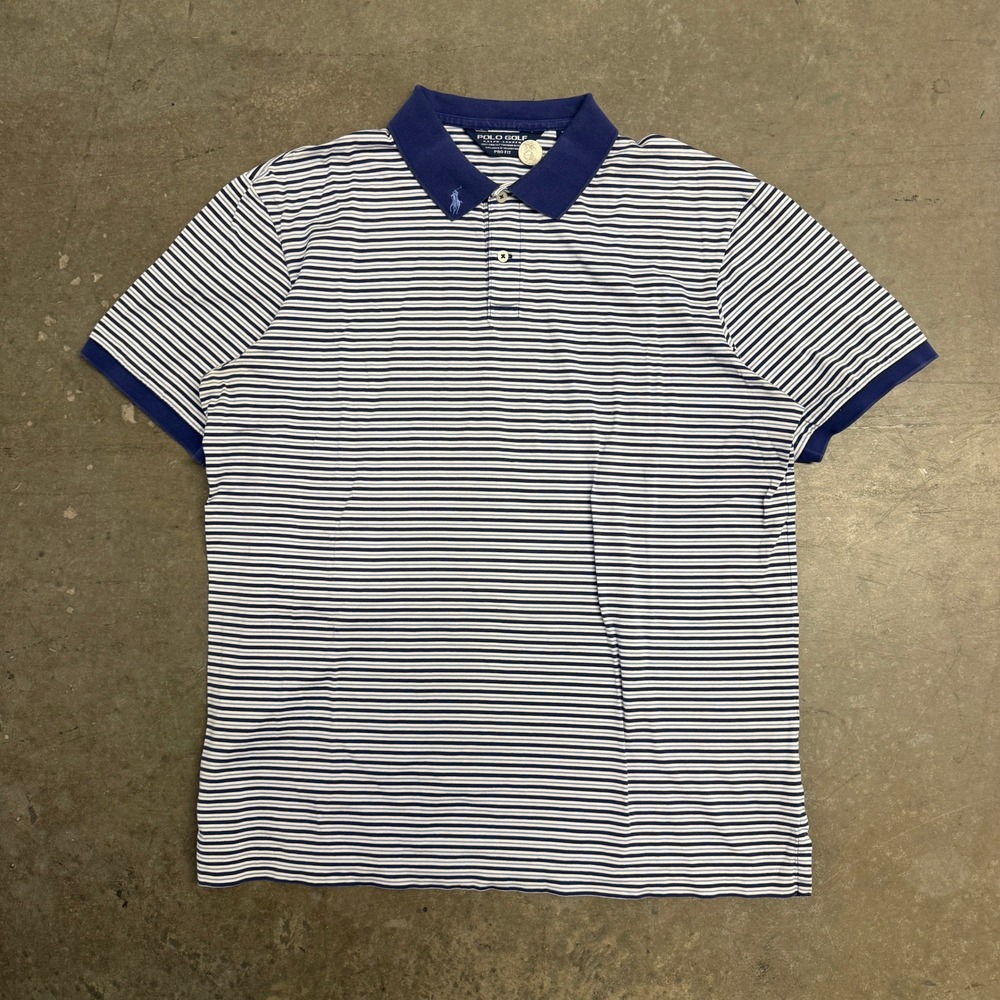 Polo Golf Ralph Lauren Mens Pro Fit Pima Cotton Striped Polo Shirt Blue White L